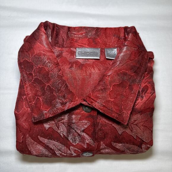 Chicos 3 Womens XL Jacket Silk Blend Blazer Red Metallic Floral Button Front EUC - Picture 14 of 14